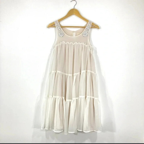 H&M Conscious Collection MIDI Dress Boho Cream Tiered Ruffled size 4  small - Picture 1 of 14